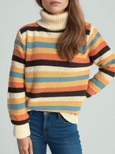 Load image into Gallery viewer, Contrast Stripes Turtleneck Long Sleeve Sweater
