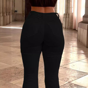 Pantalones de mujer con cintura alta elástica y microtirón en forma de herradura