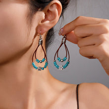Load image into Gallery viewer, Vintage Earrings Ethnic Style Antique Silver Flower Turquoise Rope Pendant Women's Jewelry
