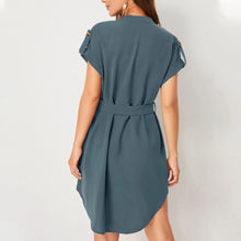 Cargar imagen en el visor de la galería, V-neck Short Sleeve Dress With Belt Summer Fashion Bowknot Dresses For Women Clothing
