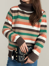 Load image into Gallery viewer, Contrast Stripes Turtleneck Long Sleeve Sweater
