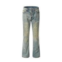 Load image into Gallery viewer, High Street Hole Splash-ink Straight Slightly Flared Washed Worn Jeans
