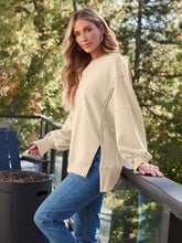 Load image into Gallery viewer, Slit Round Neck Long Sleeve Sweatshirt
