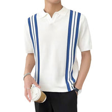 Load image into Gallery viewer, Men&#39;s Mixed Color Stripe Slim Lapel T-shirt
