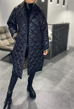 Load image into Gallery viewer, Winter Rhombus Stitching Coat Warm Solid Color Pocket Lapel Long Jacket Women's Clothing
