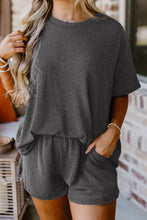 Load image into Gallery viewer, Textured Round Neck Top and Shorts Set
