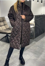 Load image into Gallery viewer, Winter Rhombus Stitching Coat Warm Solid Color Pocket Lapel Long Jacket Women's Clothing
