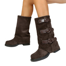 Load image into Gallery viewer, Vintage Suede Belt Buckle Pantyhose Boots
