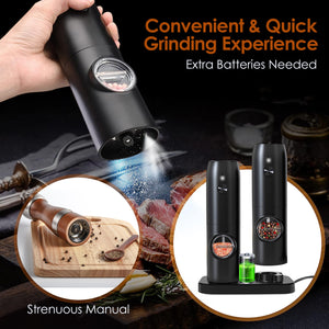 1Pc Electric Salt And Pepper Grinder Rechargeable Charging Base Automatic Salt Mill LED Indicator Adjustable Coarseness One Hand Easy Operation