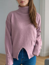 Load image into Gallery viewer, Front Slit Decorative Button Turtleneck Sweater
