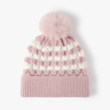Load image into Gallery viewer, Striped Contrast Knit Hat with Pom-pom
