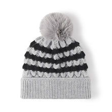 Load image into Gallery viewer, Striped Contrast Knit Hat with Pom-pom
