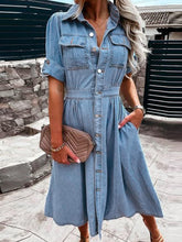 Load image into Gallery viewer, Women&#39;s Lapel Breasted Slim-fit Slimming Temperament Denim Dress
