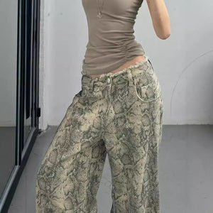 Retro Low Waist Serpentine Jeans Women's Loose American Trousers