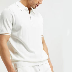 Camisa polo de manga corta de moda, camiseta de verano con solapa y cremallera, ropa para hombre