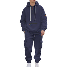 Cargar imagen en el visor de la galería, Men's Loose Sports And Leisure Suit Sweater Fleece-lined Hoodie Set Zipper Multi-Pocket Pullover Men's Sports Casual Top Two-piece Set
