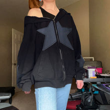 Cargar imagen en el visor de la galería, European And American Street Style Fashion Five-pointed Star Patch Zipper Large Pocket Sweatshirt Autumn And Winter Leisure Coat
