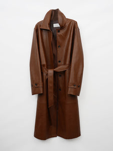 Retro Niche Lapel Waist Belt Single-breasted Long Leather Trench Coat