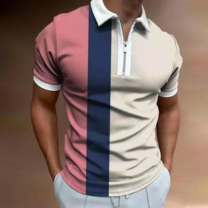 Camisa POLO para hombre, camiseta de manga corta con estampado de rayas y solapa