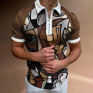 Camisa POLO para hombre, camiseta de manga corta con estampado de rayas y solapa