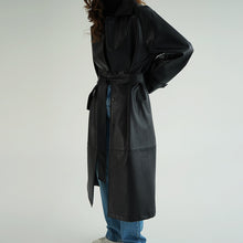 Load image into Gallery viewer, Retro Niche Lapel Waist Belt Single-breasted Long Leather Trench Coat
