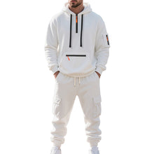 Cargar imagen en el visor de la galería, Men's Loose Sports And Leisure Suit Sweater Fleece-lined Hoodie Set Zipper Multi-Pocket Pullover Men's Sports Casual Top Two-piece Set
