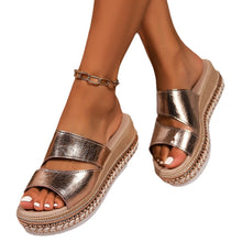 Load image into Gallery viewer, Platform Slippers Rivet Golden Hollow Sandals
