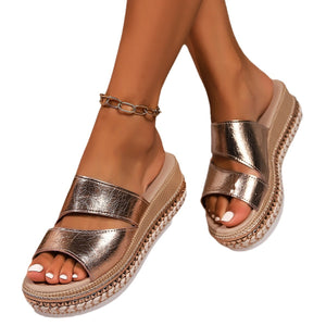 Platform Slippers Rivet Golden Hollow Sandals