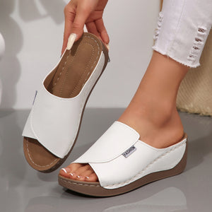Simple Stylish Peep Toe Wedge Slippers