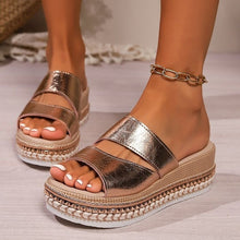 Load image into Gallery viewer, Platform Slippers Rivet Golden Hollow Sandals
