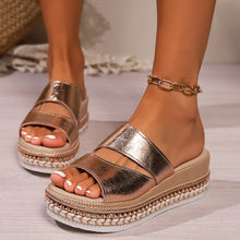 Load image into Gallery viewer, Platform Slippers Rivet Golden Hollow Sandals
