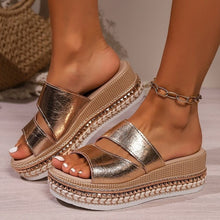 Load image into Gallery viewer, Platform Slippers Rivet Golden Hollow Sandals
