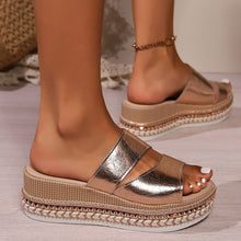 Load image into Gallery viewer, Platform Slippers Rivet Golden Hollow Sandals
