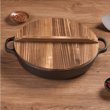 Cargar imagen en el visor de la galería, WANGYUANJI 11Cast Iron Wok With Dual Handles And Wooden Lid, Uncoated Frying Pan For Gas And IH, Chinese Thickened Pancake Pan, Stir-frying And IH Universal, With Free Steel Wire Ball

