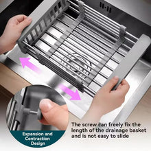 Load image into Gallery viewer, Adjustable Immersion Sink Dish Drying Rack With Stainless Steel Drain Basket - Portable And Retractable Space-Saving Fruit And Vegetable Solution
