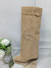 Load image into Gallery viewer, Ins Pant-tube Boots Pointed Toe Chunky Heel Shoes WInter Knight Mid-calf Dress Boot For Women
