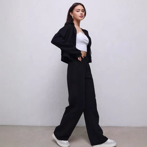 Zipper Sweater Wide-leg Pants Sports Suit