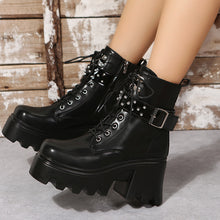 Load image into Gallery viewer, Fashion Round Toe Side Zipper Mid Heel Platform Leather Boots
