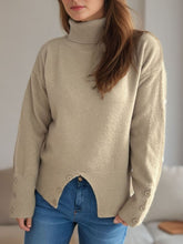 Load image into Gallery viewer, Front Slit Decorative Button Turtleneck Sweater
