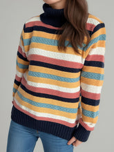 Load image into Gallery viewer, Contrast Stripes Turtleneck Long Sleeve Sweater
