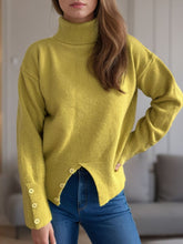 Load image into Gallery viewer, Front Slit Decorative Button Turtleneck Sweater
