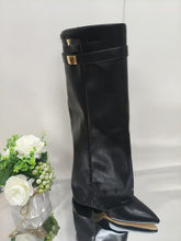 Load image into Gallery viewer, Ins Pant-tube Boots Pointed Toe Chunky Heel Shoes WInter Knight Mid-calf Dress Boot For Women
