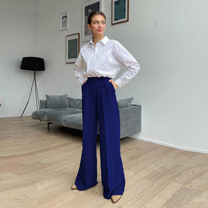 High Waist Loose Klein Blue Casual Trousers Drape Wide Legs