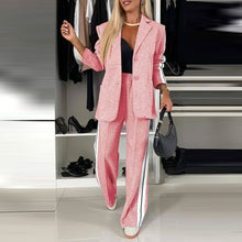 Load image into Gallery viewer, Women's Casual Suit Lapel Single-breasted Jacket And Striped Straight Pants Fashion Sports Trousers Suit Outerwears Clothing
