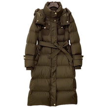 Load image into Gallery viewer, Waist-tight Temperament Mid-length Over The Knee Hood Down Jacket
