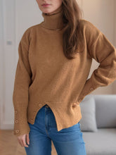 Load image into Gallery viewer, Front Slit Decorative Button Turtleneck Sweater
