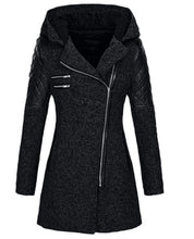 Load image into Gallery viewer, Women Warm Slim Full Zipper Coat Thick Woolen Coat Female Fall Winter Windbreaker Hooded Diagonal Zipper Women's Clothing

