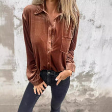 Load image into Gallery viewer, Women's Velvet Long-sleeved Single-breasted Shirt Casual Lapel Long Sleeve Solid Color Tops Daily Wear
