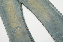 Load image into Gallery viewer, High Street Hole Splash-ink Straight Slightly Flared Washed Worn Jeans
