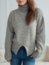 Load image into Gallery viewer, Front Slit Decorative Button Turtleneck Sweater
